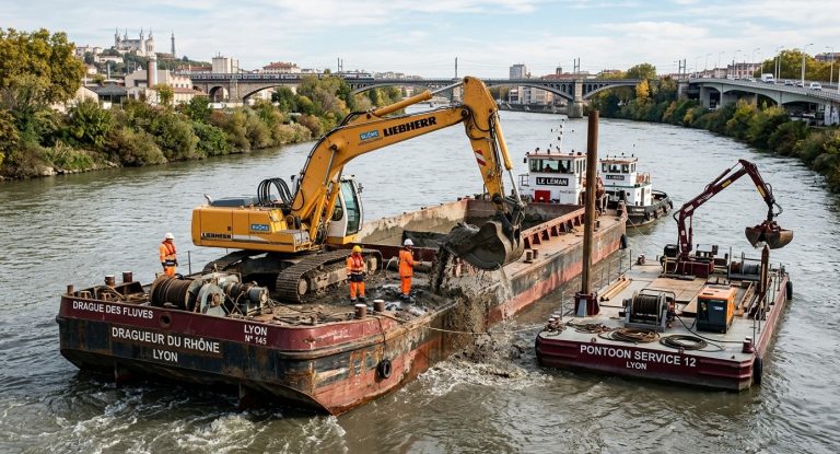 Barge de dragage : location de pontons dipper et de matériel de dragage
